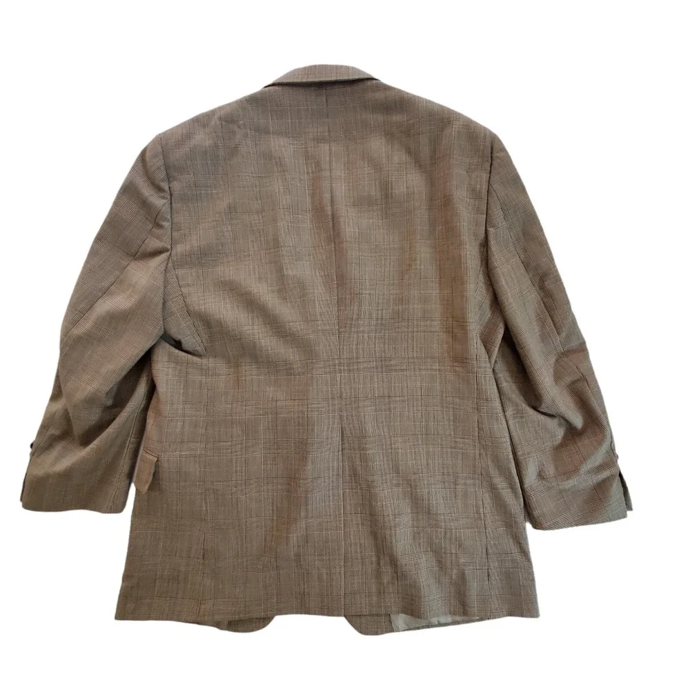 Jos A Bank Jacket Blazer Pure Wool Mens 44R Gray Blue Plaid Lightweight USA Made